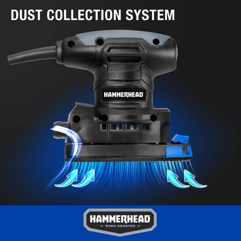 Hammerhead 1.4-Amp Multi-Function Detail Sander with 12pcs Sandpaper, Dust Collection System, and Detail Attachment - HADS014 - Image 4